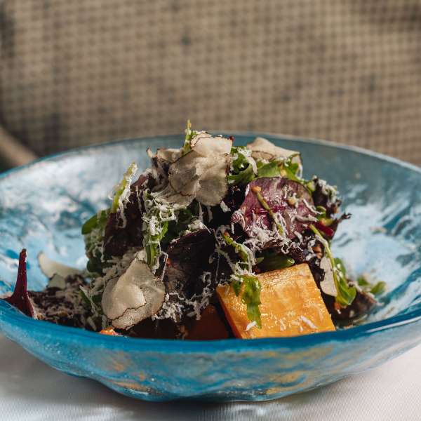 roasted pumpkin, chestnut mushrooms, ricotta salata, toasted hazelnuts & fresh black truffle